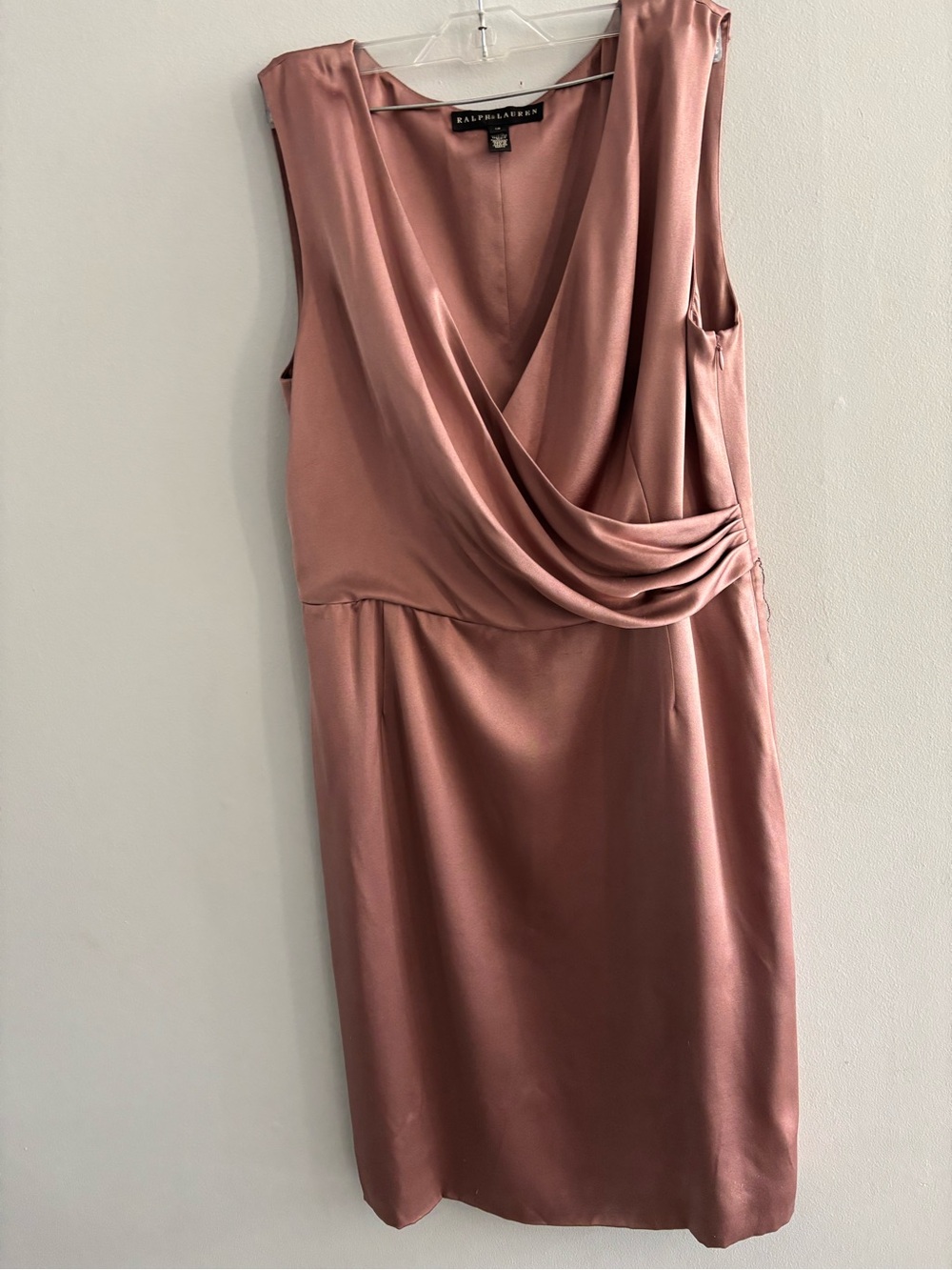 Ralph Lauren Black Label Dusty Rose Draped Satin Sheath Dress Size 12 Luxe